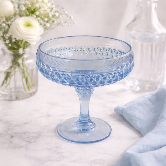 Vintage Other - Vintage 60s‎ Indiana Glass Diamond Point Footed Blue Ice Pedestal Compote Dish